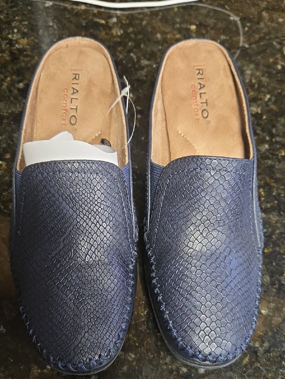 Rialto Navy Textured Slip-On Heeled  Loafers